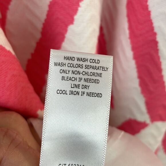 Taylor Dress Pink White Chevron Print Textured Cotton Lace Accent 100% Cotton - Picture 7 of 10